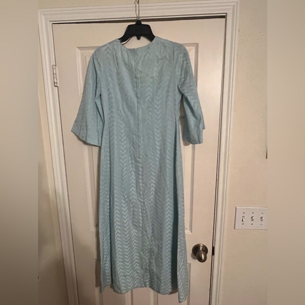 ❤️sale Vintage 60’s party dress baby blue w/metallic sheen semi bell sleeve sz S - Picture 4 of 11